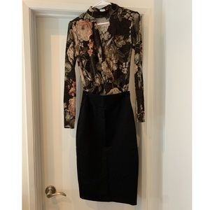Black Pencil Skirt and shimmering floral top
